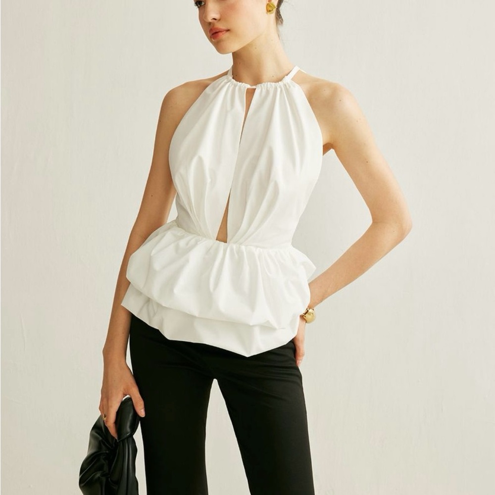Commense Peplum Keyhole Neck Top